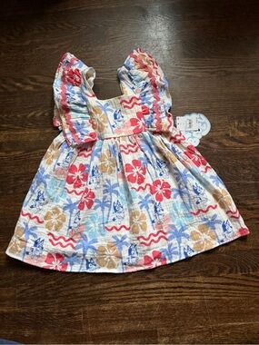 Disney Bluey Tropical Print Girls Gauze Dress with Ruffles - 2T